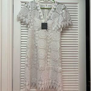 Nanette Lepore White Lace V-Neck Mini Dress